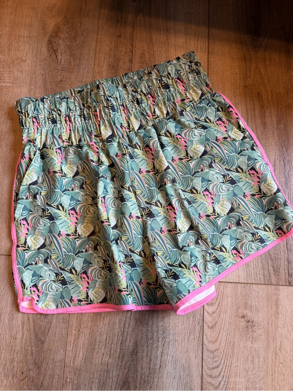 Bad Habit Tropical Leaf Print Shorts with Pink Trim